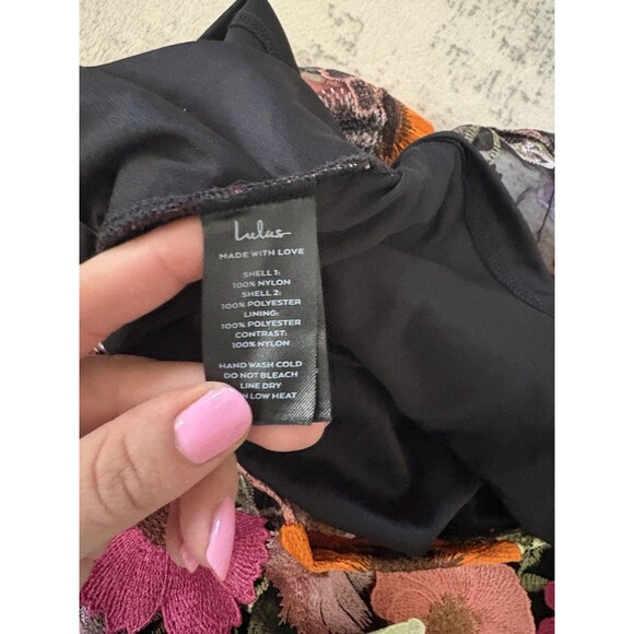 Lulus Thriving Poise Black 3D Floral Embroidered Tie-Strap Maxi Dress Size XL - Picture 8 of 8